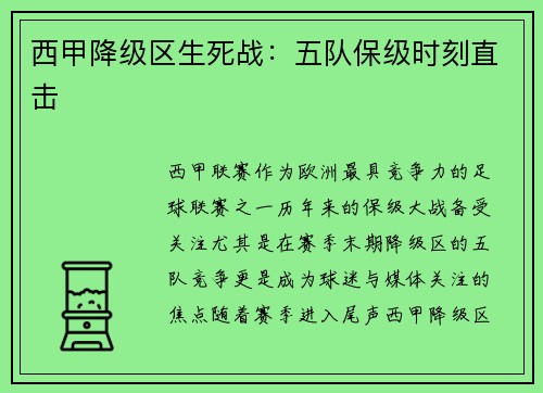 西甲降级区生死战：五队保级时刻直击